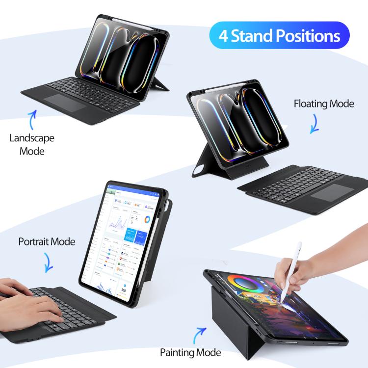 DUX DUCIS DKシリーズバックライト磁気ワイヤレスキーボードヴィーガンレザータブレットケース、iPad Pro 13 2025 / 2024対応、iPad Pro 11 2025 / 2024対応、iPad 2025 / 2022対応、iPad Air 11 2025 / 2024対応、iPad Air 13 2025 / 2024対応