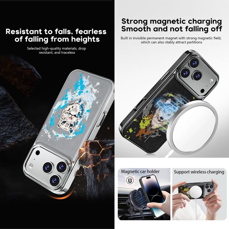 刺繍グラフィティヴィーガンレザーシールド電気めっき磁気スマホケース、iPhone 14 Plus用、iPhone 14用、iPhone 14 Pro用、iPhone 14 Pro Max用