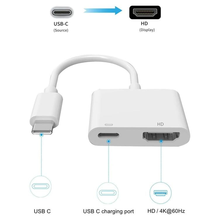 USB-C/Type-C to HDMI+USB-C/Type-C 4K/60HZ Digital AV Adapter, Type-C 4K/60HZ