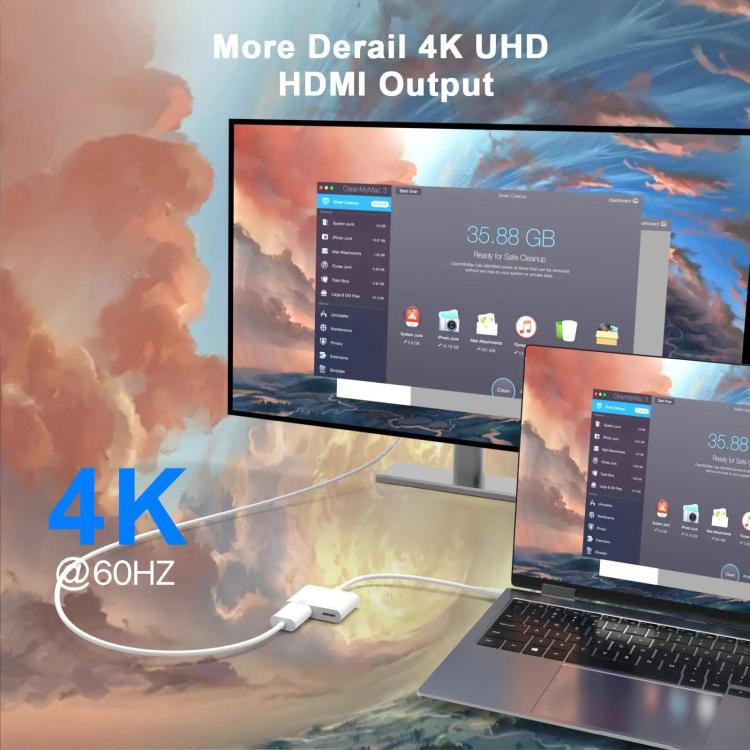 USB-C/Type-C to HDMI+USB-C/Type-C 4K/60HZ Digital AV Adapter, Type-C 4K/60HZ