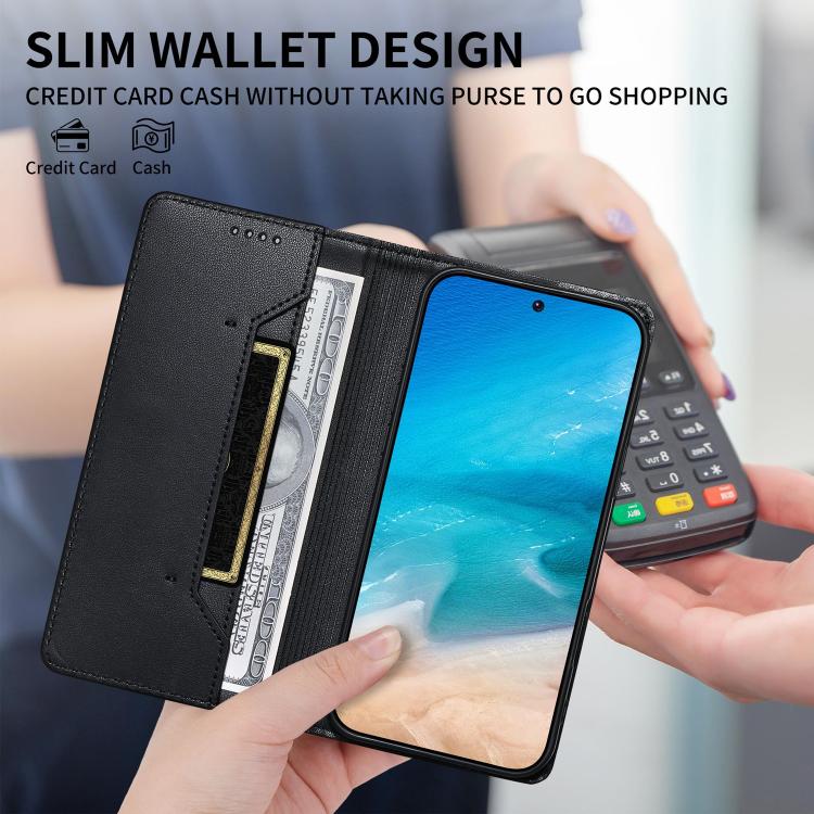 ステッチライン マグネット式 RFID ヴィーガンレザー製スマホケース、iPhone X / XS用、iPhone XR用、iPhone XS Max用、iPhone 8 Plus / 7 Plus用