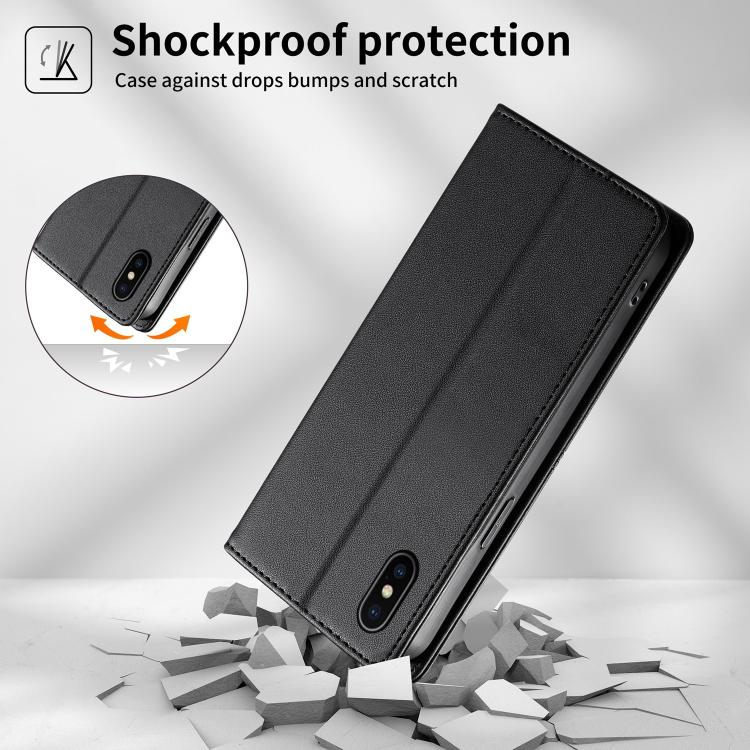 ステッチライン マグネット式 RFID ヴィーガンレザー製スマホケース、iPhone X / XS用、iPhone XR用、iPhone XS Max用、iPhone 8 Plus / 7 Plus用