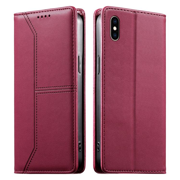 ステッチライン マグネット式 RFID ヴィーガンレザー製スマホケース、iPhone X / XS用、iPhone XR用、iPhone XS Max用、iPhone 8 Plus / 7 Plus用