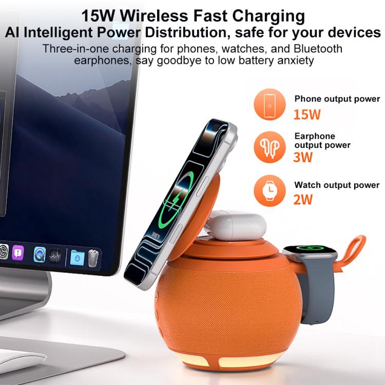 ZGA WX08 多機能Bluetoothスピーカー 15W ワイヤレス電話・時計充電器、WX08