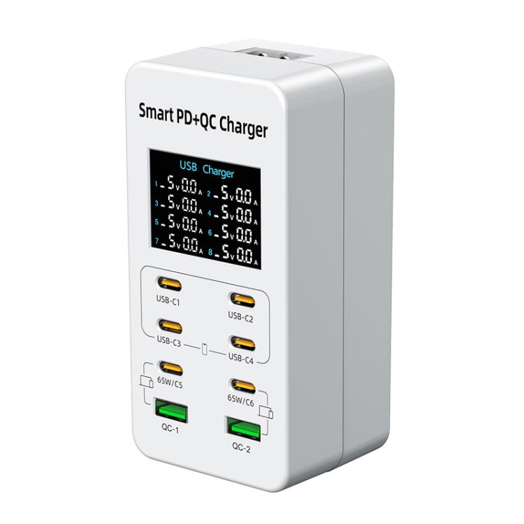 A8C 2 x USB-A と 6 x USB-C / Type-C ポート デスクトップデジタル表示マルチポート充電器、USプラグ、EUプラグ、UKプラグ、AUプラグ