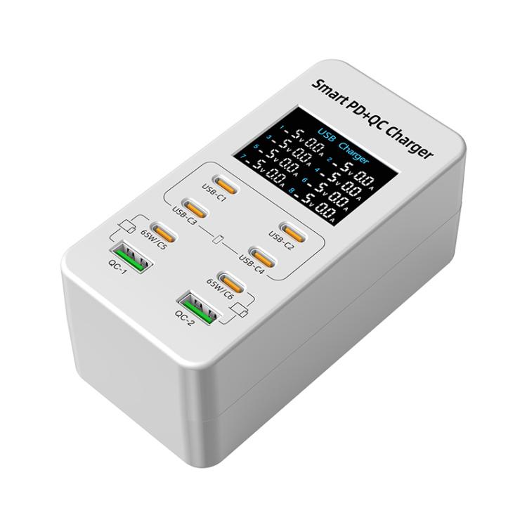 A8C 2 x USB-A と 6 x USB-C / Type-C ポート デスクトップデジタル表示マルチポート充電器、USプラグ、EUプラグ、UKプラグ、AUプラグ