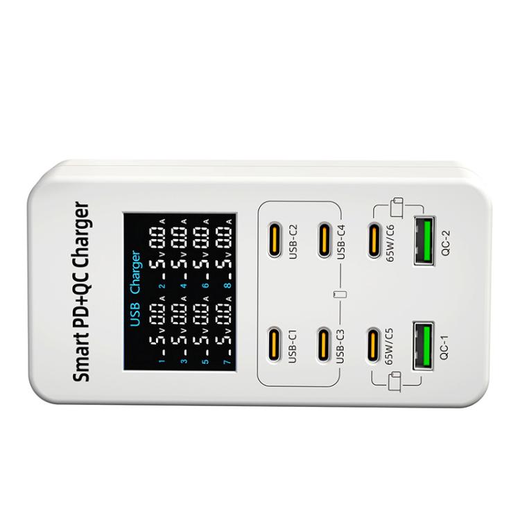 A8C 2 x USB-A と 6 x USB-C / Type-C ポート デスクトップデジタル表示マルチポート充電器、USプラグ、EUプラグ、UKプラグ、AUプラグ