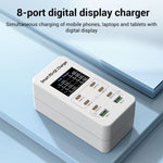 A8C 2 x USB-A と 6 x USB-C / Type-C ポート デスクトップデジタル表示マルチポート充電器、USプラグ、EUプラグ、UKプラグ、AUプラグ