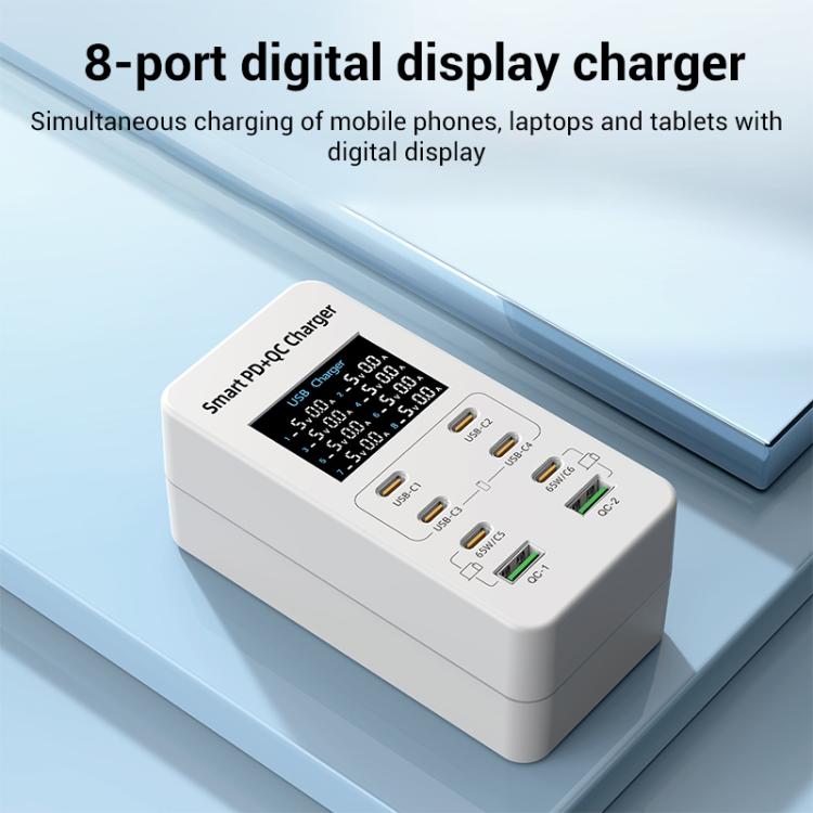 A8C 2 x USB-A と 6 x USB-C / Type-C ポート デスクトップデジタル表示マルチポート充電器、USプラグ、EUプラグ、UKプラグ、AUプラグ