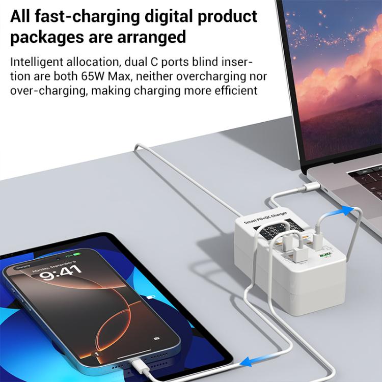 A8C 2 x USB-A と 6 x USB-C / Type-C ポート デスクトップデジタル表示マルチポート充電器、USプラグ、EUプラグ、UKプラグ、AUプラグ