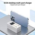 A8C 2 x USB-A と 6 x USB-C / Type-C ポート デスクトップデジタル表示マルチポート充電器、USプラグ、EUプラグ、UKプラグ、AUプラグ