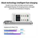 A8C 2 x USB-A と 6 x USB-C / Type-C ポート デスクトップデジタル表示マルチポート充電器、USプラグ、EUプラグ、UKプラグ、AUプラグ