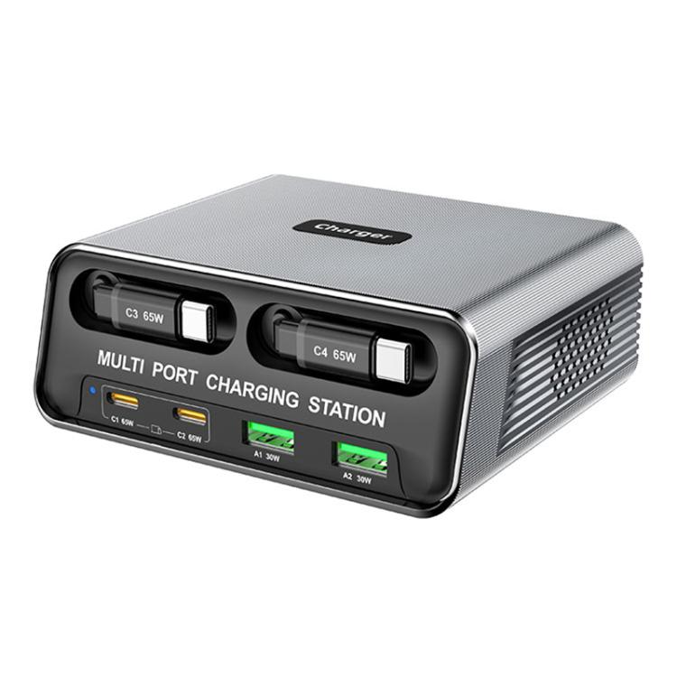 WXL-60C 6-in-1 デスクトップ多ポート充電ステーション 内蔵デュアル伸縮ケーブル, WXL-60C