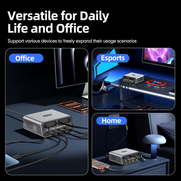 WXL-60C 6-in-1 デスクトップ多ポート充電ステーション 内蔵デュアル伸縮ケーブル, WXL-60C