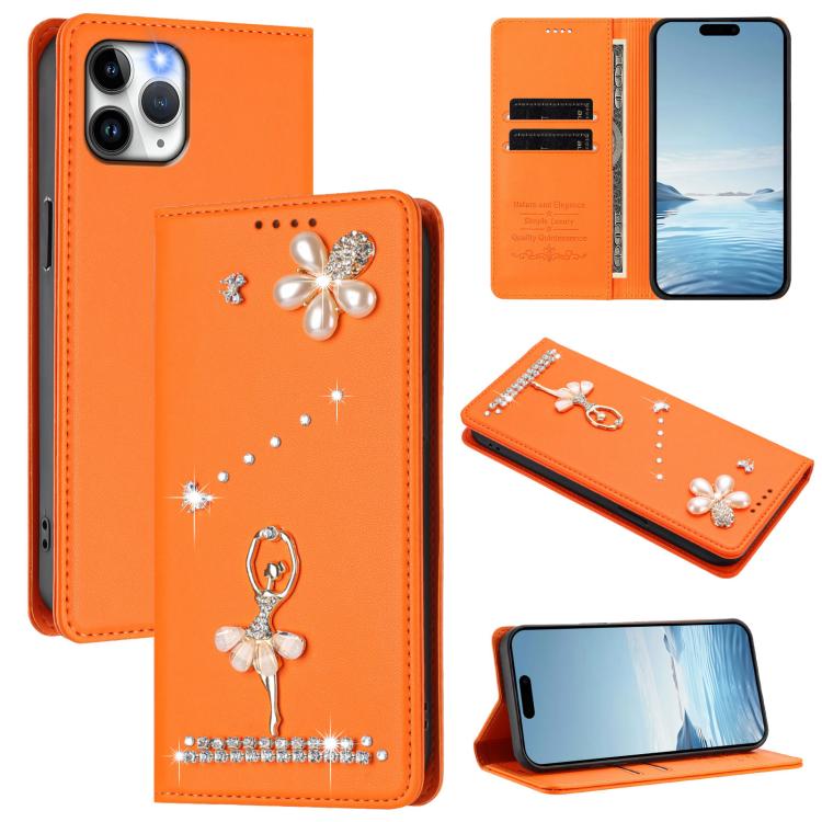 Ballet Girl Diamond Studded RFID Vegan Leather Phone Case, For iPhone 13 Pro, For iPhone 12 / 12 Pro, For iPhone 12 Pro Max, For iPhone 11 Pro Max, For iPhone 11, For iPhone 11 Pro