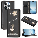 バレリーナダイヤモンドスタッズRFIDヴィーガンレザースマホケース、iPhone 16 Pro用、iPhone 16 Plus用、iPhone 16用、iPhone 15 Pro Max用、iPhone 15 Pro用、iPhone 15 Plus用