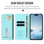 バレリーナダイヤモンドスタッズRFIDヴィーガンレザースマホケース、iPhone 17e / 16e用、iPhone 17 Pro Max用、iPhone 17 Pro用、iPhone 17用、iPhone Air用、iPhone 16 Pro Max用