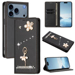 バレリーナダイヤモンドスタッズRFIDヴィーガンレザースマホケース、iPhone 17e / 16e用、iPhone 17 Pro Max用、iPhone 17 Pro用、iPhone 17用、iPhone Air用、iPhone 16 Pro Max用