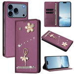 バレリーナダイヤモンドスタッズRFIDヴィーガンレザースマホケース、iPhone 17e / 16e用、iPhone 17 Pro Max用、iPhone 17 Pro用、iPhone 17用、iPhone Air用、iPhone 16 Pro Max用