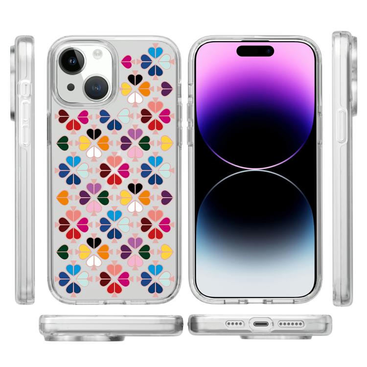 透明クリスタル赤いハート柄スマホケース、iPhone 13用