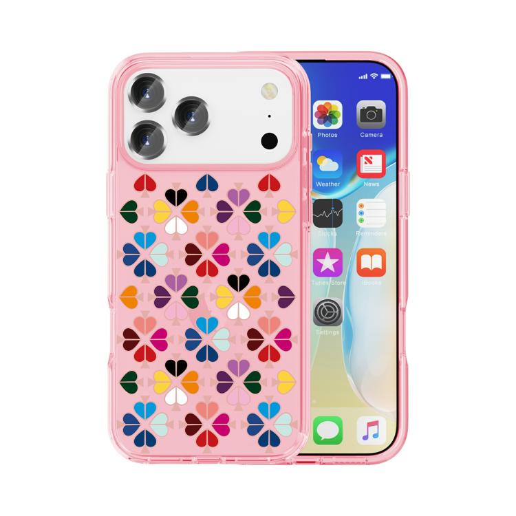 透明クリスタル赤いハート柄スマホケース、iPhone 17 Pro Max用、iPhone 17 Pro用