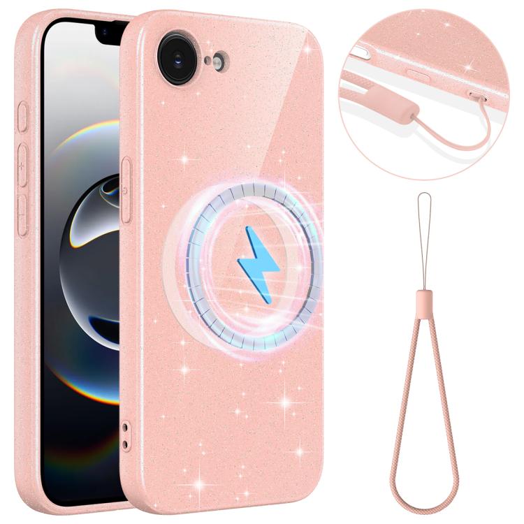 細穴光沢グリッターマグネットTPUスマホケース 同色ハンドストラップ付き、iPhone 17e / 16e用、iPhone 17 Pro Max用、iPhone 17 Pro用、iPhone 17用、iPhone Air用、iPhone 16 Pro Max用、iPhone 16 Pro用、iPhone 16 Plus用、iPhone 16用
