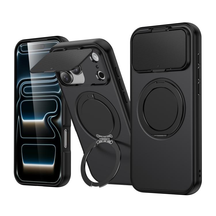 ShellGodマグネット回転ホルダー レンズシールドPC TPUハイブリッドスマホケース、iPhone 17 Pro Max用、iPhone 17 Pro用