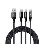 ROCK RCB0790 1.2m 3-in-1 USB to 8ピン + Type-C + マイクロUSB メタル編組充電ケーブル, RCB0790