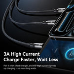 ROCK RCB0790 1.2m 3-in-1 USB to 8ピン + Type-C + マイクロUSB メタル編組充電ケーブル, RCB0790