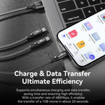 ROCK RCB0790 1.2m 3-in-1 USB to 8ピン + Type-C + マイクロUSB メタル編組充電ケーブル, RCB0790