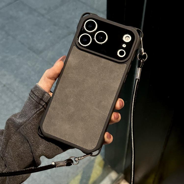 細穴フェイクレザー衝撃吸収スマホケース クロスボディPUストラップ付き、iPhone 17 Pro Max用、iPhone 17 Pro用
