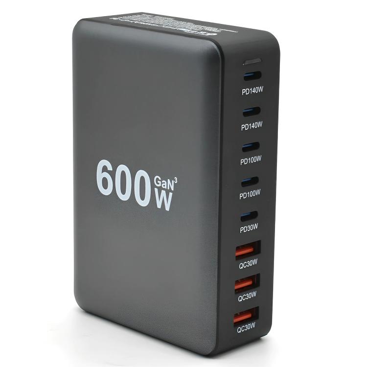 600W USB-C / Type-C & USB-A 8ポート高出力GaNデスクトップ急速充電器 EUプラグ、USプラグ、UKプラグ、AUプラグ