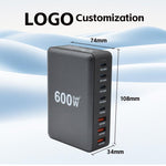 600W USB-C / Type-C & USB-A 8ポート高出力GaNデスクトップ急速充電器 EUプラグ、USプラグ、UKプラグ、AUプラグ