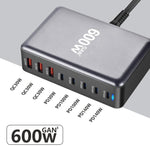600W USB-C / Type-C & USB-A 8ポート高出力GaNデスクトップ急速充電器 EUプラグ、USプラグ、UKプラグ、AUプラグ
