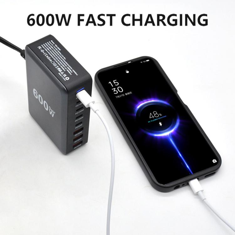 600W USB-C / Type-C & USB-A 8ポート高出力GaNデスクトップ急速充電器 EUプラグ、USプラグ、UKプラグ、AUプラグ
