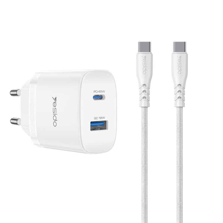Yesido PD45W USB & Type-C デュアルインターフェース急速充電器セット EUプラグ、UKプラグ、USプラグ