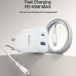 Yesido PD45W USB & Type-C デュアルインターフェース急速充電器セット EUプラグ、UKプラグ、USプラグ