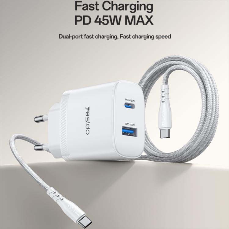 Yesido PD45W USB & Type-C デュアルインターフェース急速充電器セット EUプラグ、UKプラグ、USプラグ