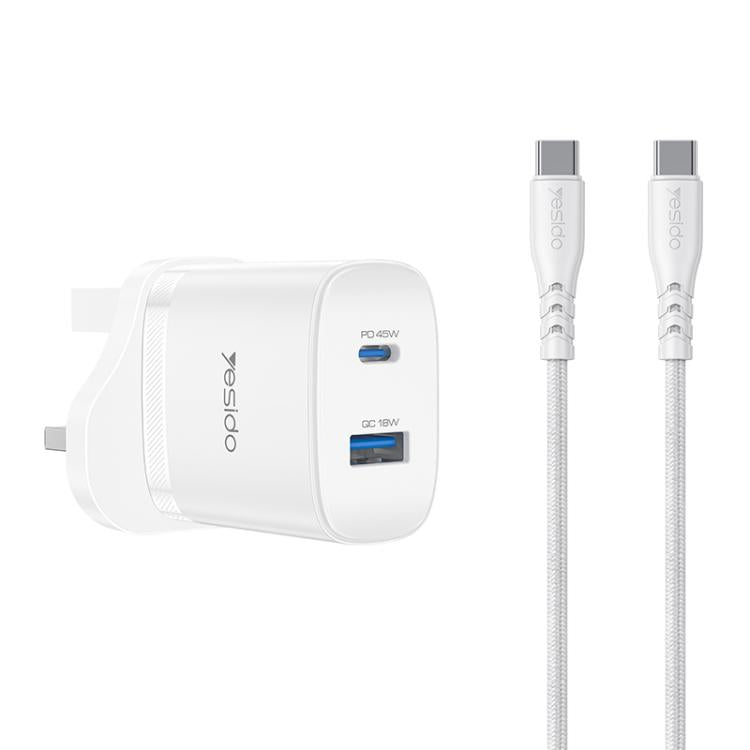 Yesido PD45W USB & Type-C デュアルインターフェース急速充電器セット EUプラグ、UKプラグ、USプラグ