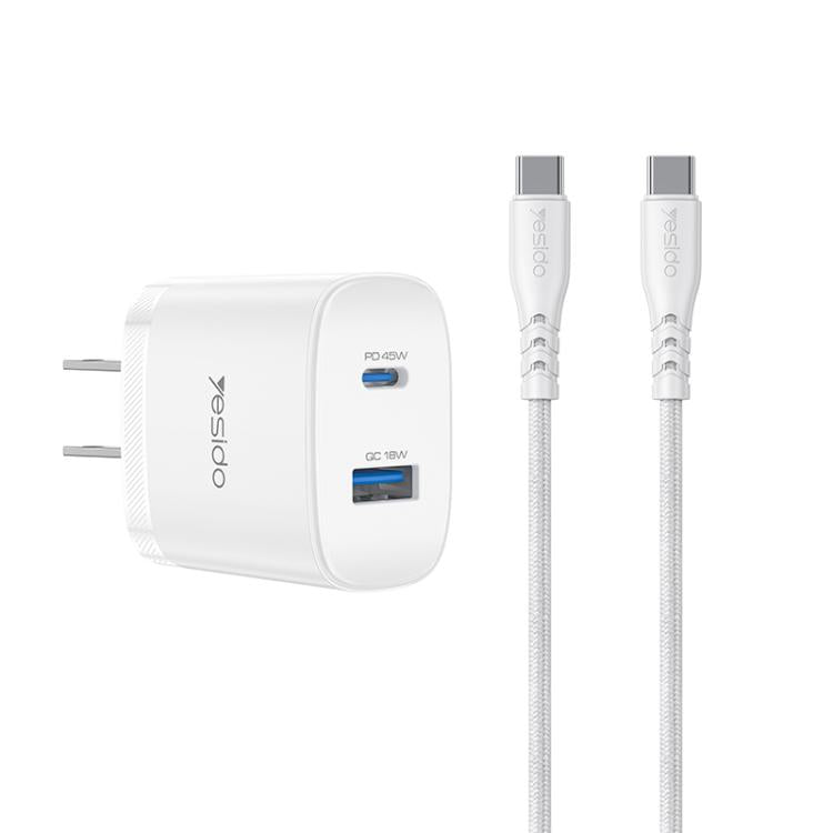 Yesido PD45W USB & Type-C デュアルインターフェース急速充電器セット EUプラグ、UKプラグ、USプラグ