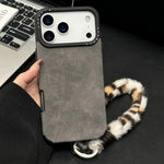 フェイクスエード生地TPUスマホケース スクリーンプリントのウサギぬいぐるみロープ付き、iPhone 17 Pro Max用、iPhone 17 Pro用、iPhone 17用、iPhone 16 Pro Max用、iPhone 16 Pro用、iPhone 16用、iPhone 15 Pro Max用、iPhone 15 Pro用
