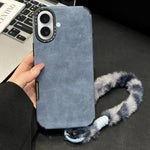 フェイクスエード生地TPUスマホケース スクリーンプリントのウサギぬいぐるみロープ付き、iPhone 17 Pro Max用、iPhone 17 Pro用、iPhone 17用、iPhone 16 Pro Max用、iPhone 16 Pro用、iPhone 16用、iPhone 15 Pro Max用、iPhone 15 Pro用