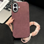 フェイクスエード生地TPUスマホケース スクリーンプリントのウサギぬいぐるみロープ付き、iPhone 17 Pro Max用、iPhone 17 Pro用、iPhone 17用、iPhone 16 Pro Max用、iPhone 16 Pro用、iPhone 16用、iPhone 15 Pro Max用、iPhone 15 Pro用