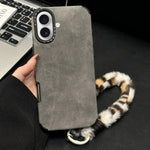 フェイクスエード生地TPUスマホケース スクリーンプリントのウサギぬいぐるみロープ付き、iPhone 17 Pro Max用、iPhone 17 Pro用、iPhone 17用、iPhone 16 Pro Max用、iPhone 16 Pro用、iPhone 16用、iPhone 15 Pro Max用、iPhone 15 Pro用