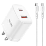 Yesido YC19U PD20W USB-C / Type-CとQC18W USB-Aデュアルポート充電器セット Type-CからType-Cケーブル付き、YC19U