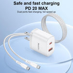 Yesido YC19U PD20W USB-C / Type-CとQC18W USB-Aデュアルポート充電器セット Type-CからType-Cケーブル付き、YC19U