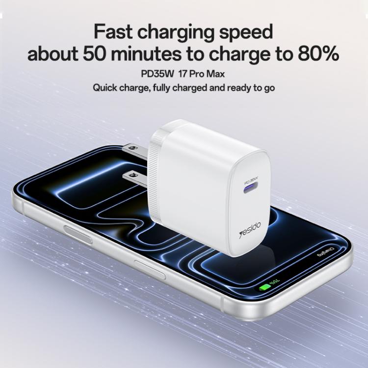 Yesido YC20U PD35W USB-C / Type-Cシングルポート急速充電器セット Type-CからType-Cケーブル付き、YC20U