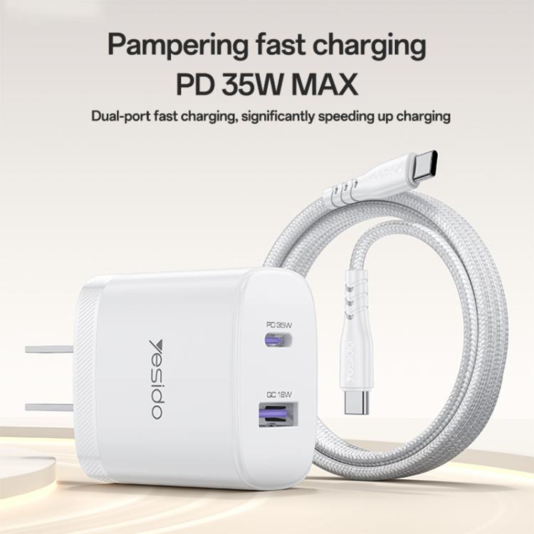 Yesido PD35W Type-C, USB Fast Charger Kit with Type-C to Type-C Cable, US Plug, EU Plug, UK Plug