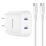 Yesido PD45W デュアルType-C急速充電キット Type-CからType-Cケーブル付き、USプラグ、EUプラグ、UKプラグ