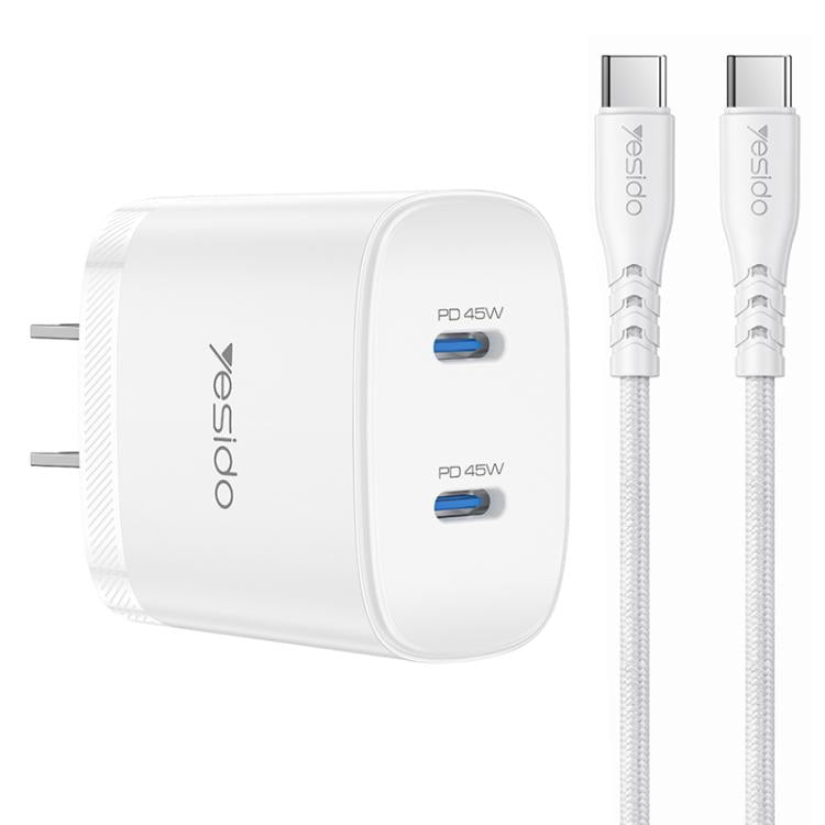 Yesido PD45W デュアルType-C急速充電キット Type-CからType-Cケーブル付き、USプラグ、EUプラグ、UKプラグ